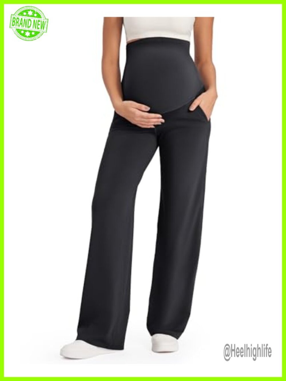 Maternity Over the Belly Yoga Pants with Pockets Wide Leg Stretchy Full Panel